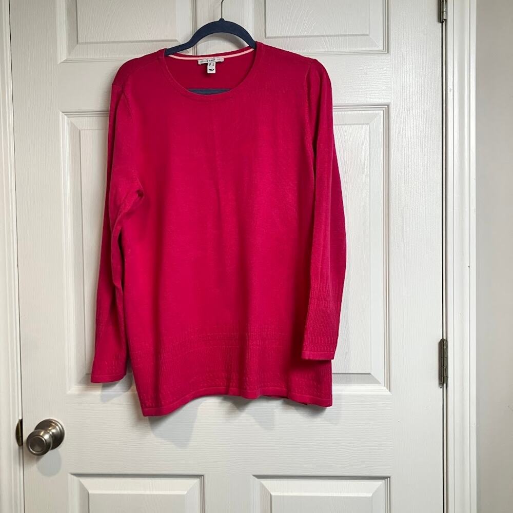 Isaac Mizrahi Live Textured Fuchsia Pink Scoopneck Cotton Viscose Sweater Size L